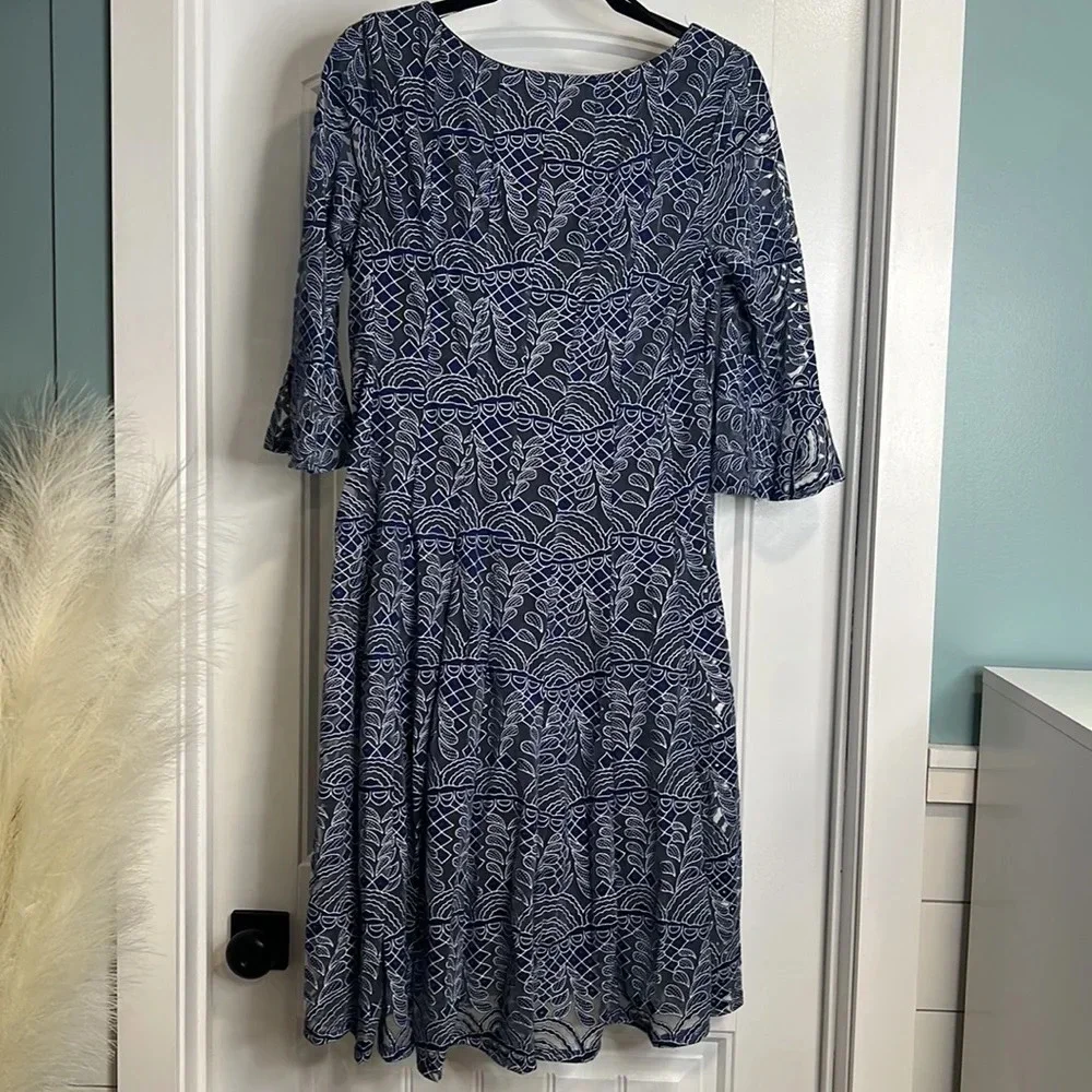 Rabbit Rabbit Rabbit Blue Burnout 3/4 Sleeve‎ Dress. Size 12. NWT. - Picture 3 of 12